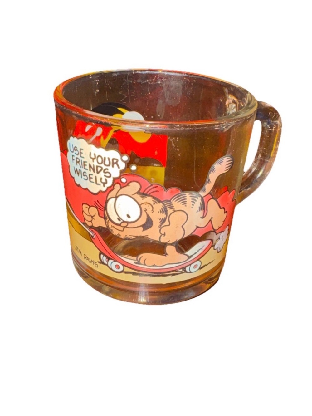 Vintage 1978 Garfield & Odie Use Your Friends Wisely Clear Glass Mug McDonald's
